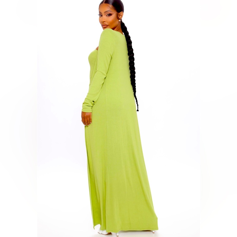 Ribbed Green Maxi Dress Set - Picture 2 of 4